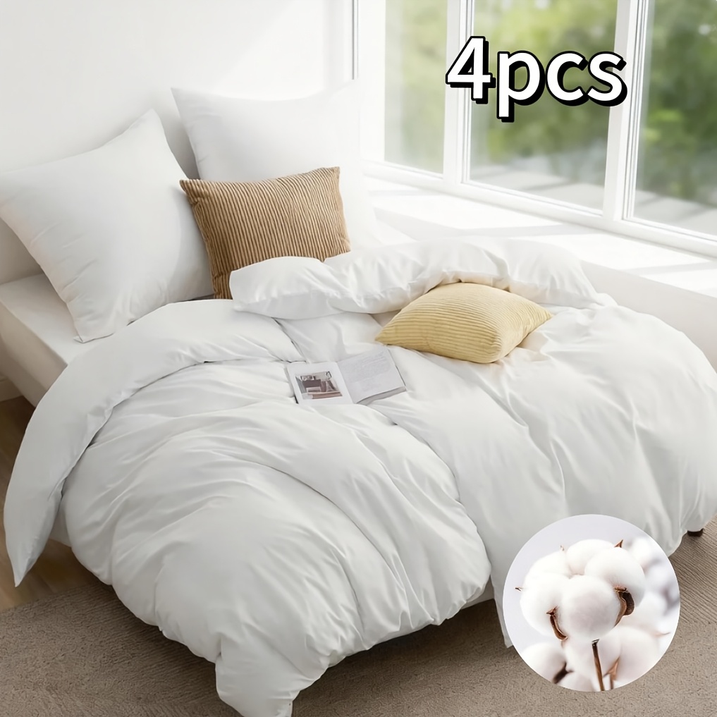 TEMU 4pcs 160gsm Solid Color Bedding Set, -, Includes 2 Duvet Cover And 2 Pillowcases, Made Of Pure, Soft And Skin-friendly, With Zippers, In Styles