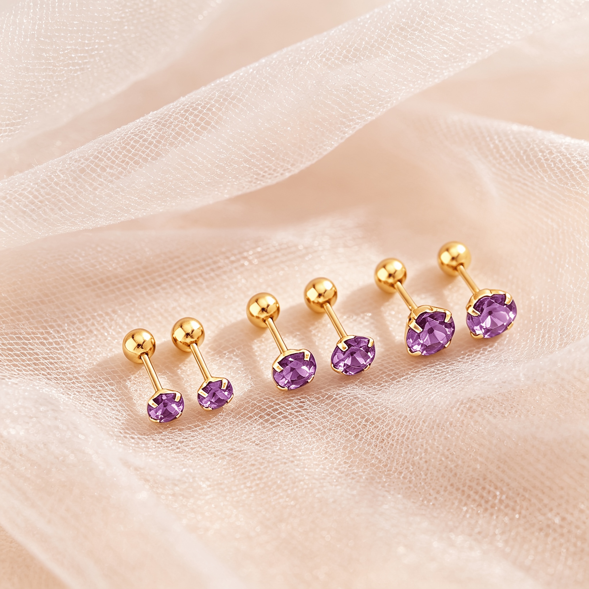 TEMU Set Of 3 Pairs, Elegant And Minimalist Style Steel Hypoallergenic Multi-piercing Purple Cartilage Studs And Ear Bone Studs - Unisex, Daily And