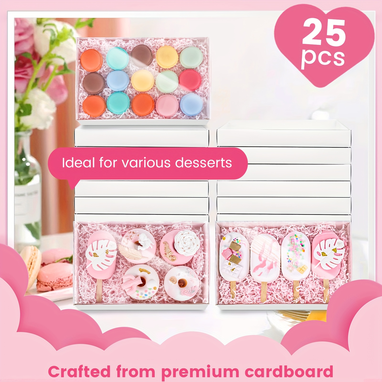 25 premium cardboard cookie boxes with lids 9 5x6x1 2 inches   weddings bridal showers birthdays graduations christmas halloween thanksgiving mothers day celebration collections festive look decorative lid