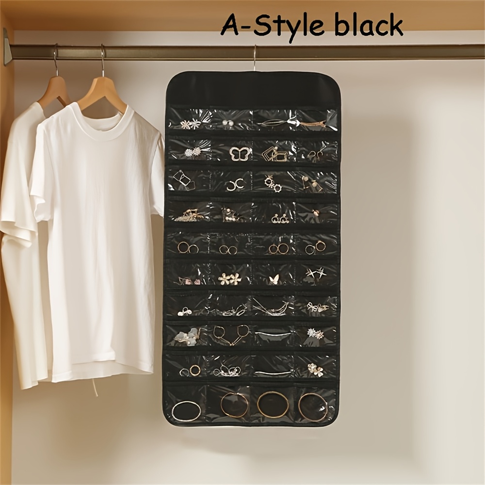 TEMU 1pc/80 Pockets Large Double-sided Hanging Jewelry Display Organizer Storage Bag Non-woven Foldable Ring Necklace Bracelet Pouch