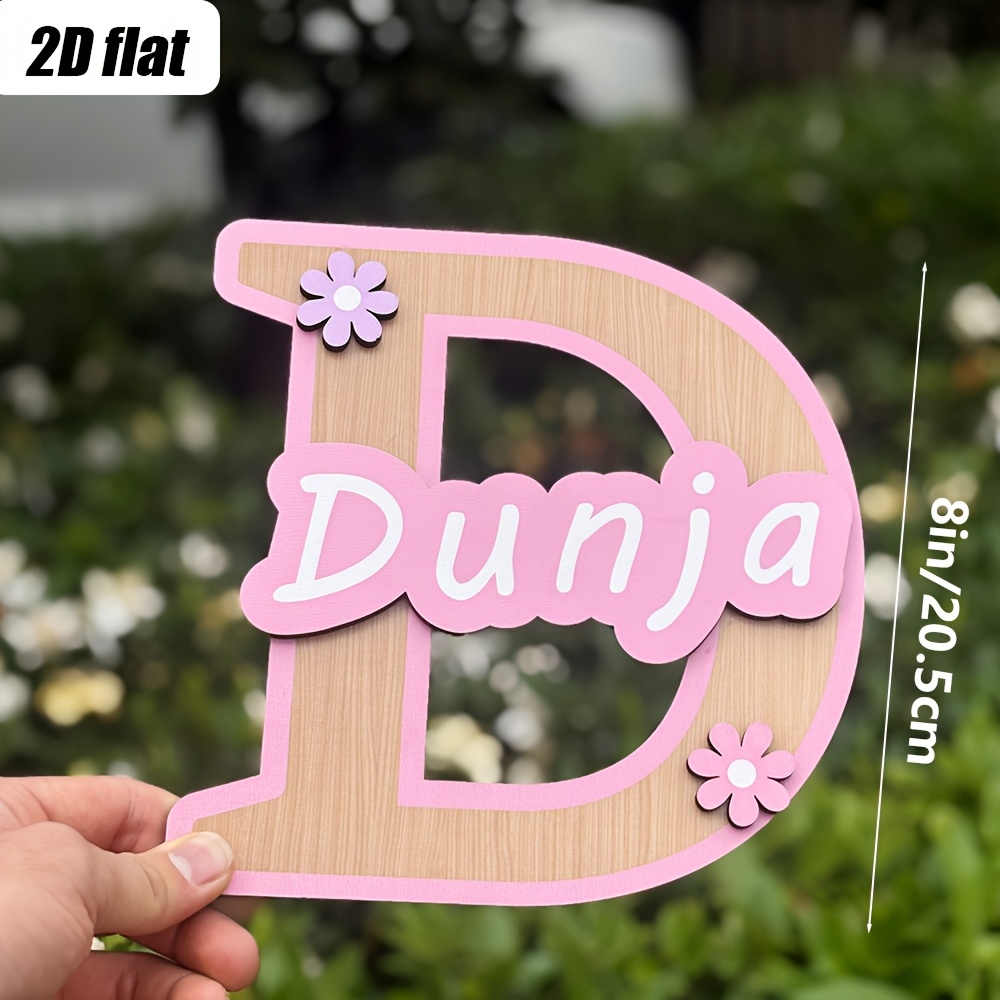 TEMU 2d Flat - 1pc 2d Flat Personalized Wooden Initials Logo - Custom Letter Wall Decoration, Perfect For Home Decoration And Christmas Gifts, For