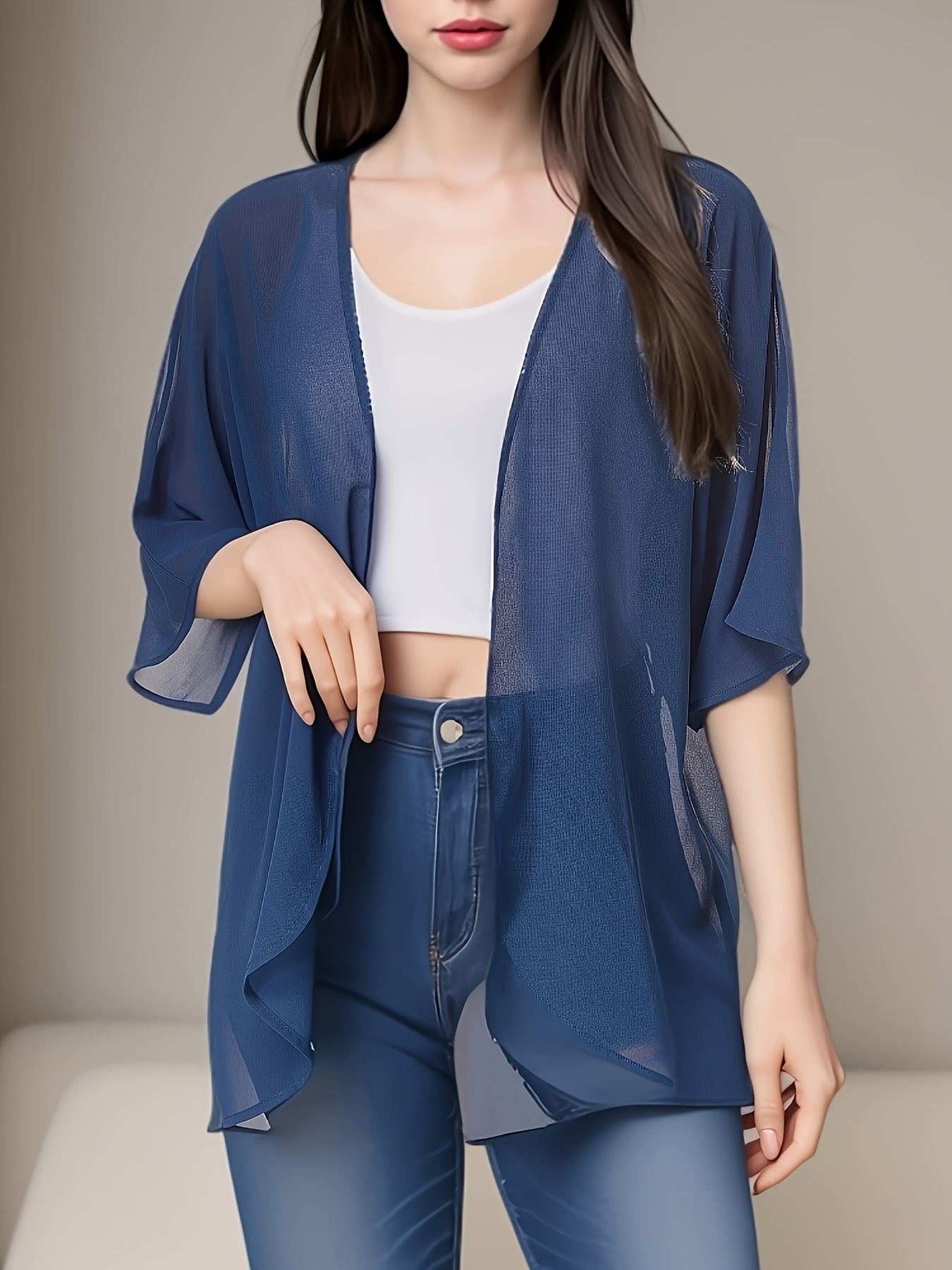 Large size Women's casual kimono cardigan smock chiffon material quick-drying fabric can be worn in multiple seasons suitable for a variety of occasions a variety of colors
