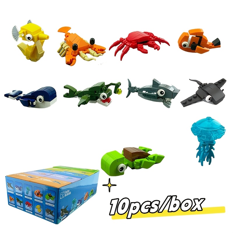 Image of 10pcs Building Block Set - Vibrant Abs Plastic Sea Life Models Including Seahorse, Octopus, Crab, Turtle - Ideal Gift For Creative & Marine Biologists