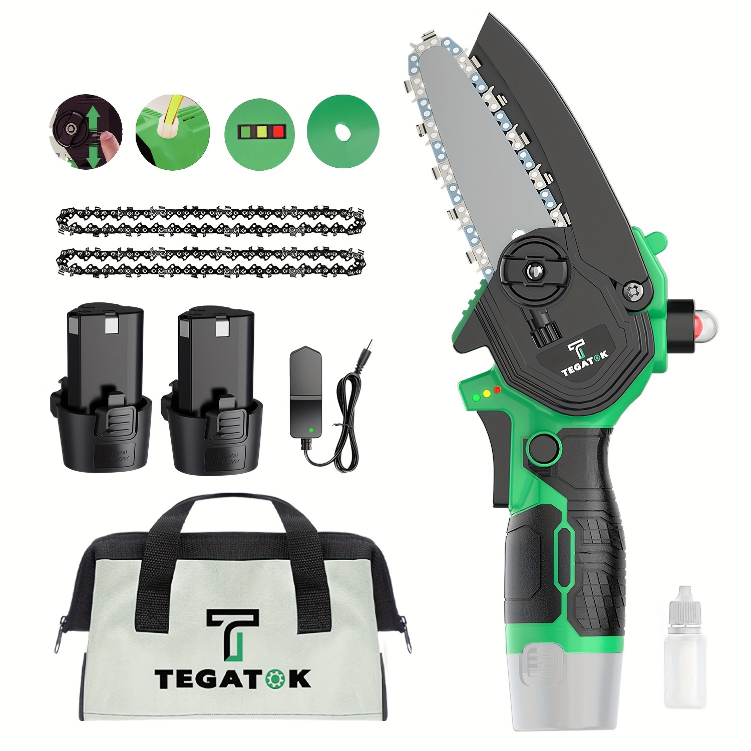 

Tegatok Cordless Mini Chainsaw, 4 Inch Handheld Electric Chain Saw, 12v Lithium Battery Powered, Steel Chain, Automatic , Security Lock, Seniors Friendly, Portable, And Lightweight For Cutting