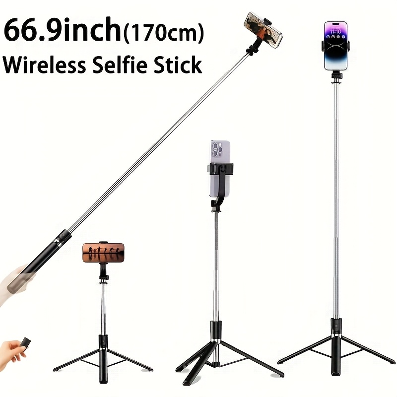 a 68 inch extendable selfie stick that   as a professional floor tripod for live streaming featuring a wireless   degree rotation and a stable anti shake design   travel   and outdoor for live broadcasts works with Product details 0