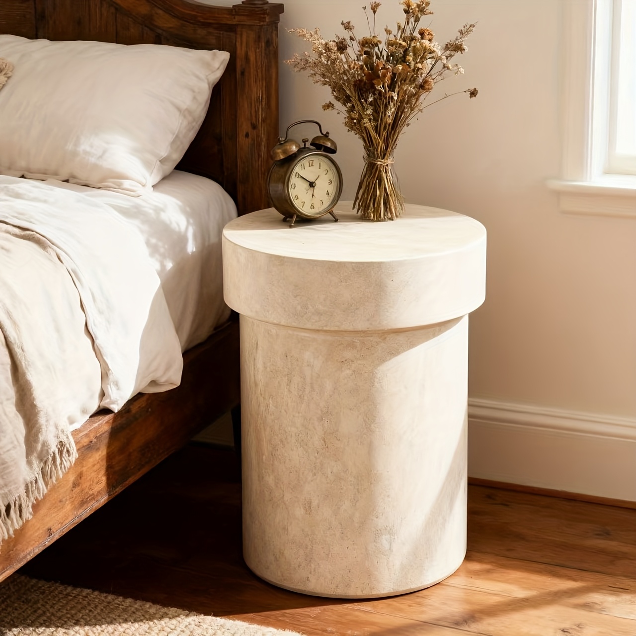 1pc Vintage Natural Stone Side Table, Luxury Bedside Table for Bedroom, Light Luxury Style Accent Table for Living Room
