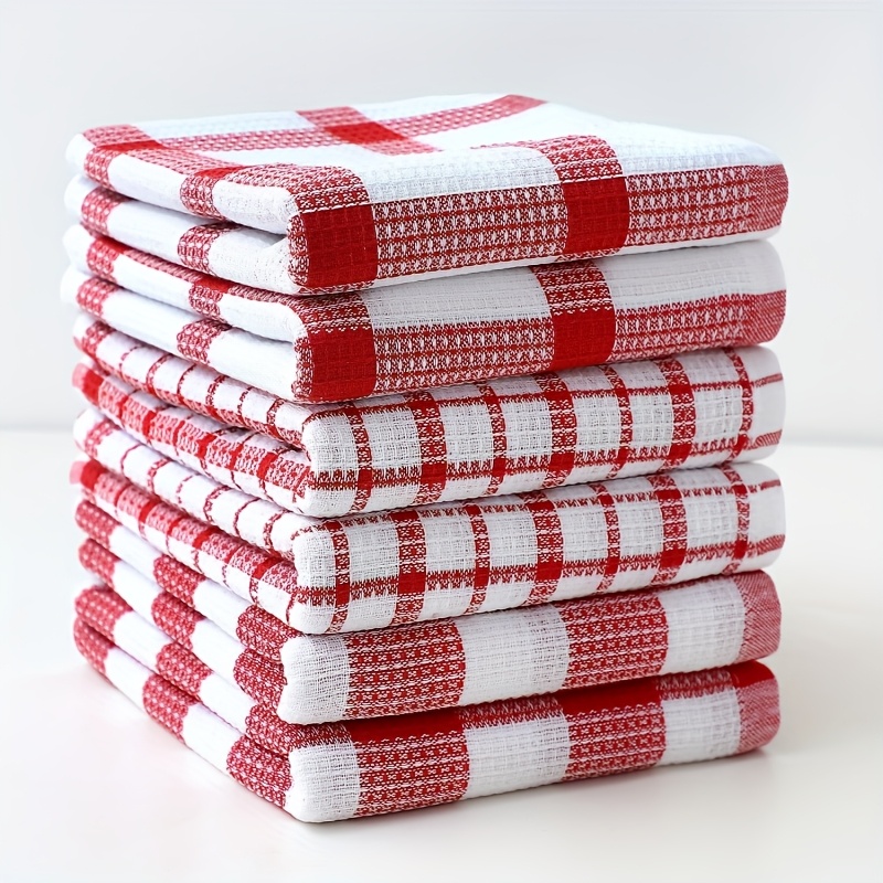 Image of 6pcs Cotton Absorbent Kitchen Tea Towels (14.9" X 25.2"), Soft Absorbent Quick Dish Towels, Wash Cleaning Cloths, Reusable And Washable, Red White