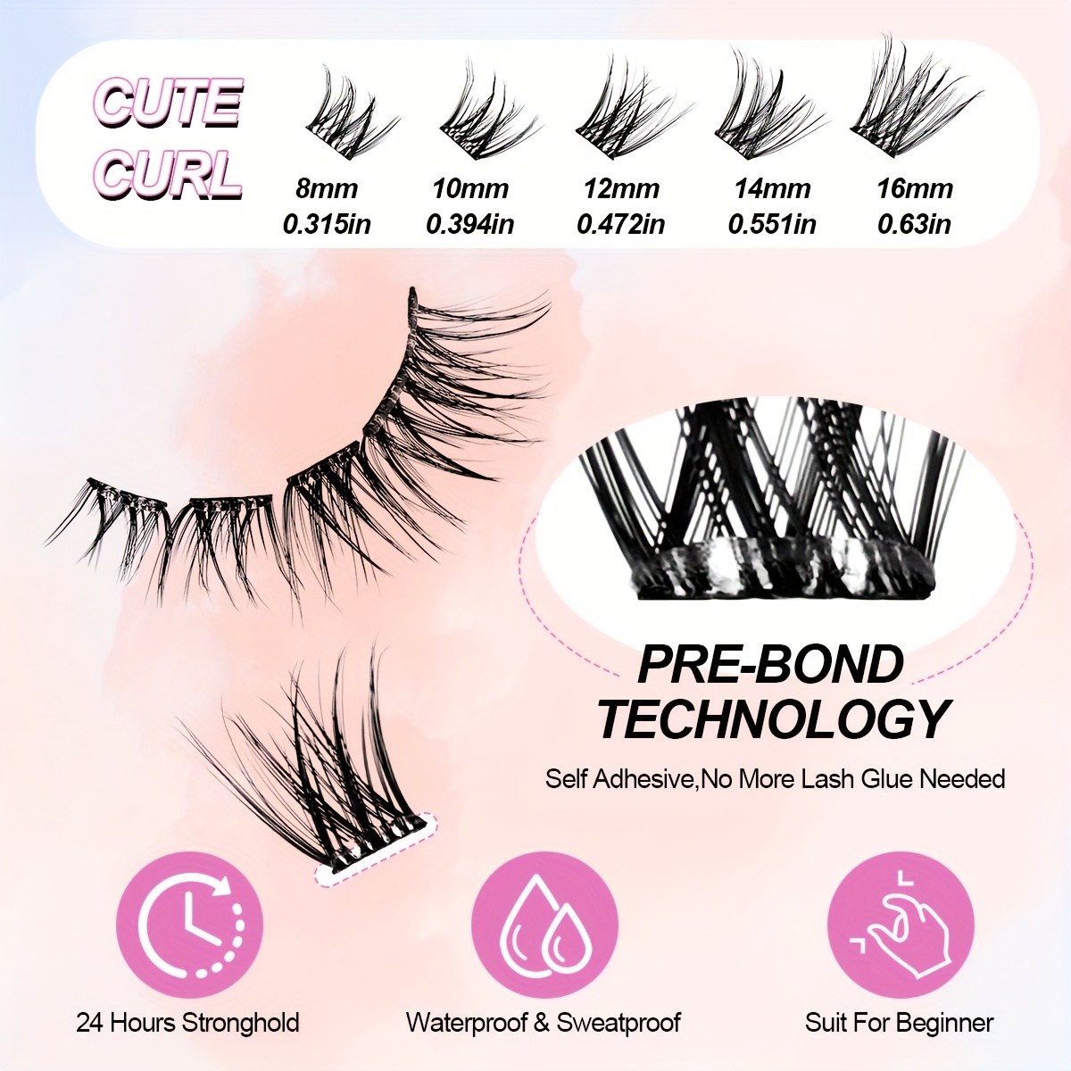 60 clusters of self eyelashes fluffy and cat easy to apply self false eyelashes kit natural look beginner friendly details 2