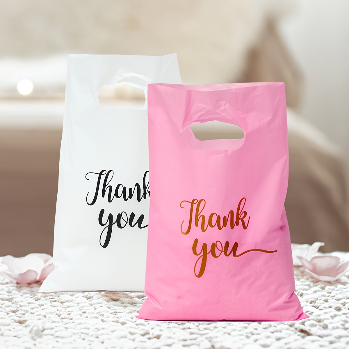 

100pcs, Thank You Plastic Candy Bags Wedding Gifts Packing Bag For Guests Baptism Favors Happy Birthday Party Decor Shopping Handbags Small Business Supplies