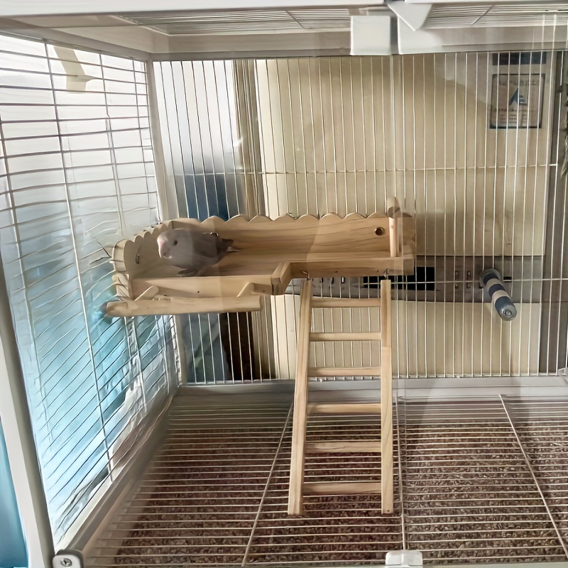 Wood Bird Cage Accessory with Perch Ladder & Climbing Steps