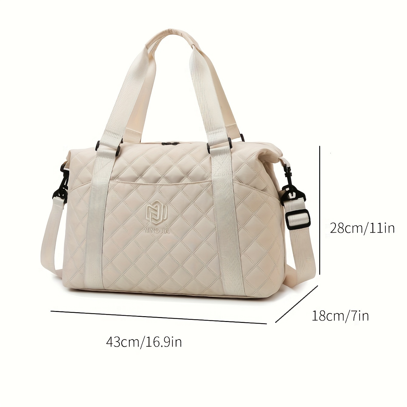 large capacity quilted travel duffel bag with rhombus pattern solid color overnight carry on tote with multiple storage pockets Product details 6