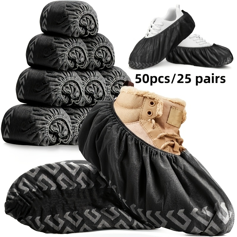 TEMU 50pcs Black Durable Shoe Covers, Reusable Non- Fabric Shoe Covers, Protecting Home Floors And Footwear, Indoor And Outdoor Use