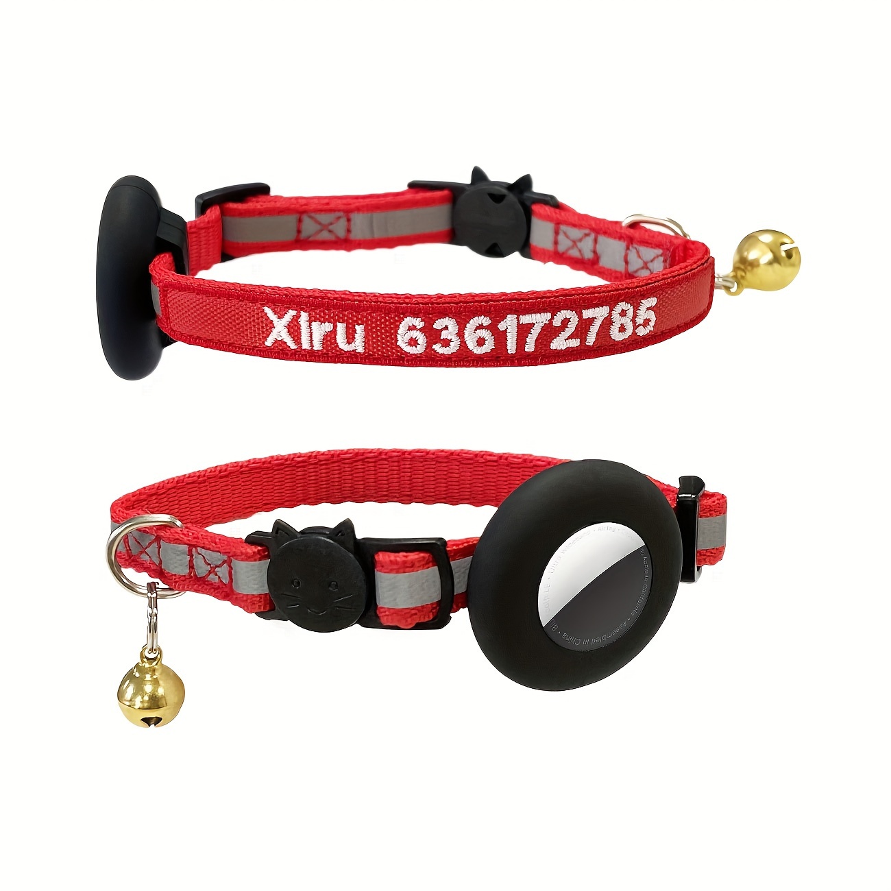 TEMU Personalized Cat Collar Nylon Breakaway Reflective Cat Collar With Holder Case And Bell With Embroidered And Phone Number, Without Battery