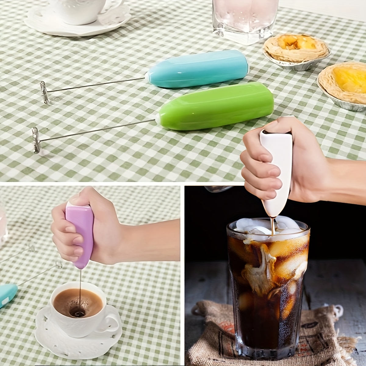 1pc Stainless Steel Electric Milk Frother, Mini Portable Cappuccino Frother, Kitchen Accessory, Coffee Creamer Mixer, Cooking Gadget (Batteries Not Included)