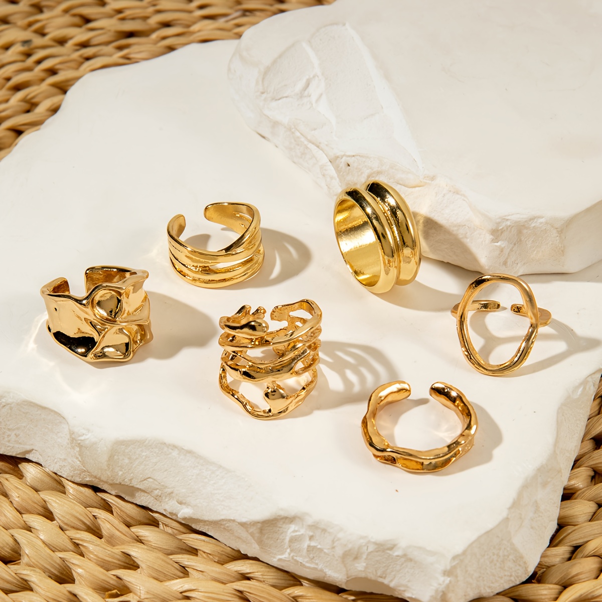 6pcs Retro Metal Geometric Hollow Ring Set for Women