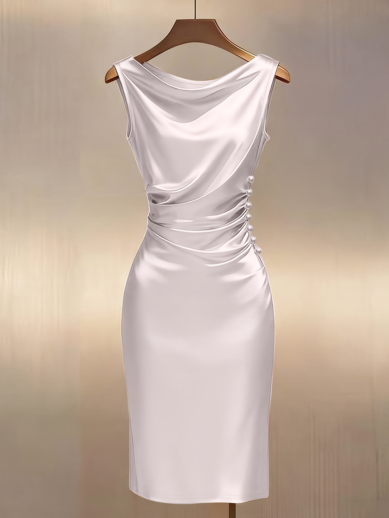 womens   fit solid color midi dress apricot sleeveless   collar design with   sp2640
