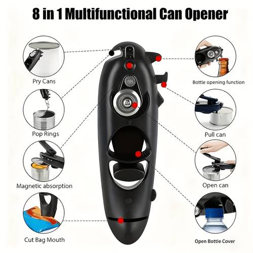 1pc set 8 in opener multifunctional hand cranked can opener manual bottle opener beer tool magnetic suction household small tool practical tool kitchen accessory