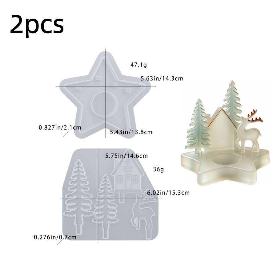 TEMU Harz Silikonform - Weihnachts--Basis Kerzenständer Silikonform Wald Hirsch Integrierte Form Gips Kerzenform Handgefertigtes Duft Ornament Harz
