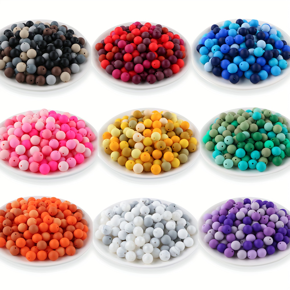 

Silicone Beads Set, 60pcs - 15mm & 12mm Multi- Beads Assortment For Diy Projects, Jewelry Making Supplies In Black, Red, Blue,