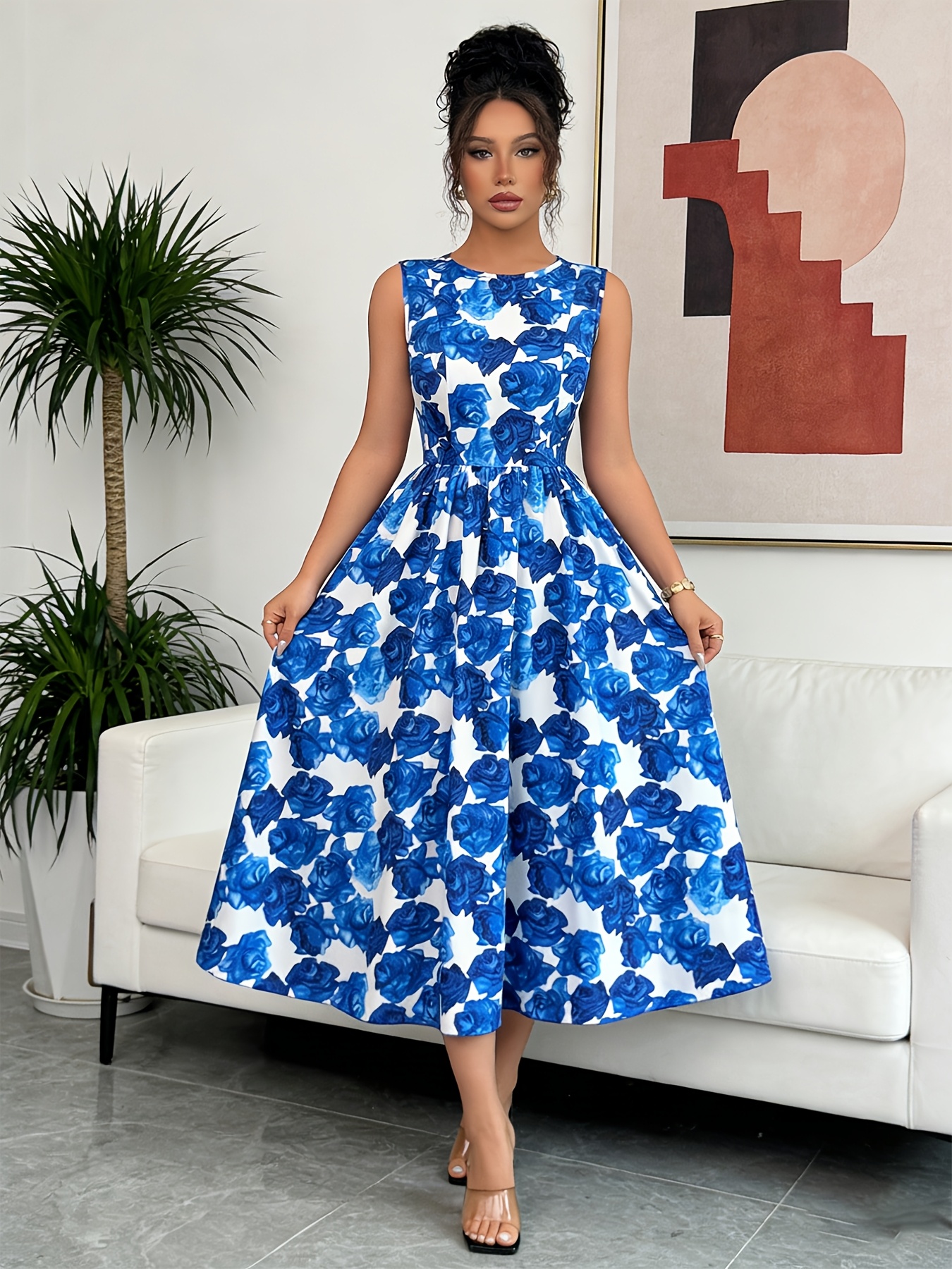 casual royal blue dresses for women Voianlimo Womens Dresses Casual Short Sleeve A-line Tiered Summer Midi Royal Blue Dress L