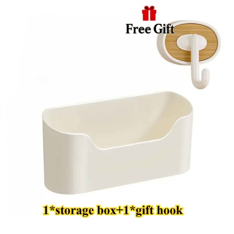 TEMU Multifunctional Wall-mounted Storage Box, 1pc Storage Rack And 1pc Free Hook, For Plastic Wrap, Garbage Bags And Storage Bags In Cabinets, Ideal