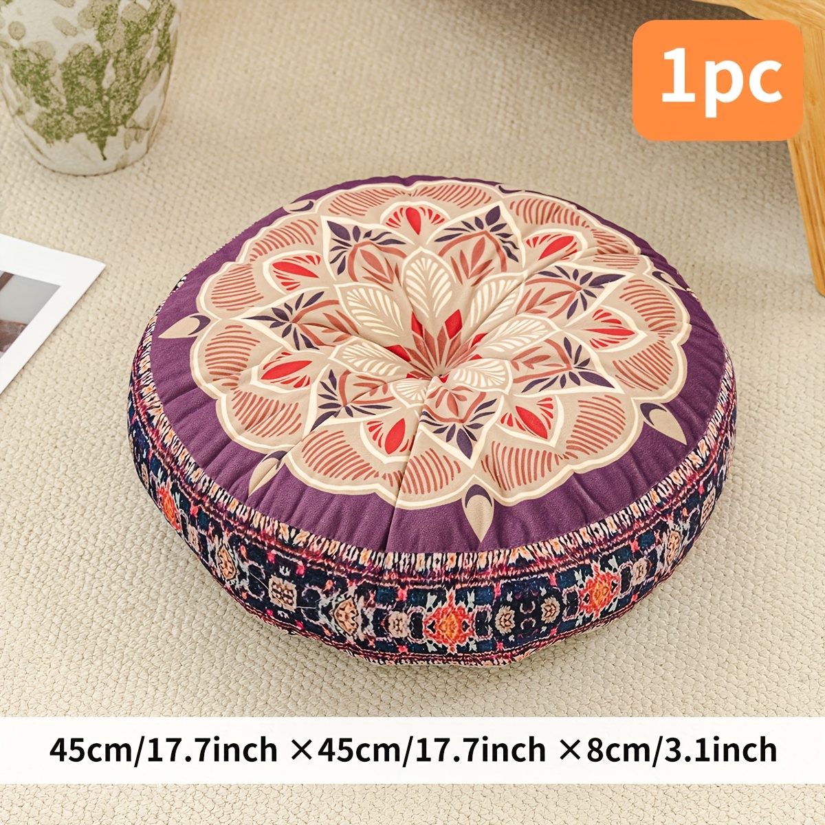 TEMU 1pc Bohemian Style Cushion, Suitable For Meditation Pads, Chair Cushions, Stool Pads, Filled With Polyester, Short Plush Digital Printed Round
