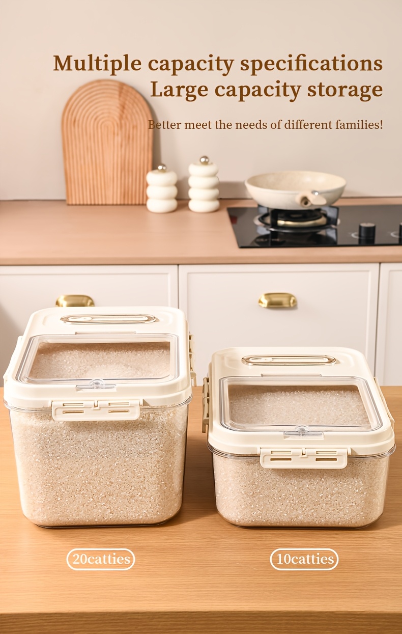 2 sizes airtight food storage containers set 5kg 11 02lb 10kg 22 05lb transparent plastic grain dispenser with measuring cup moisture proof and insect resistant for rice   flour pet food hand wash reusable square with magnetic closure for kitchen use Product details 9
