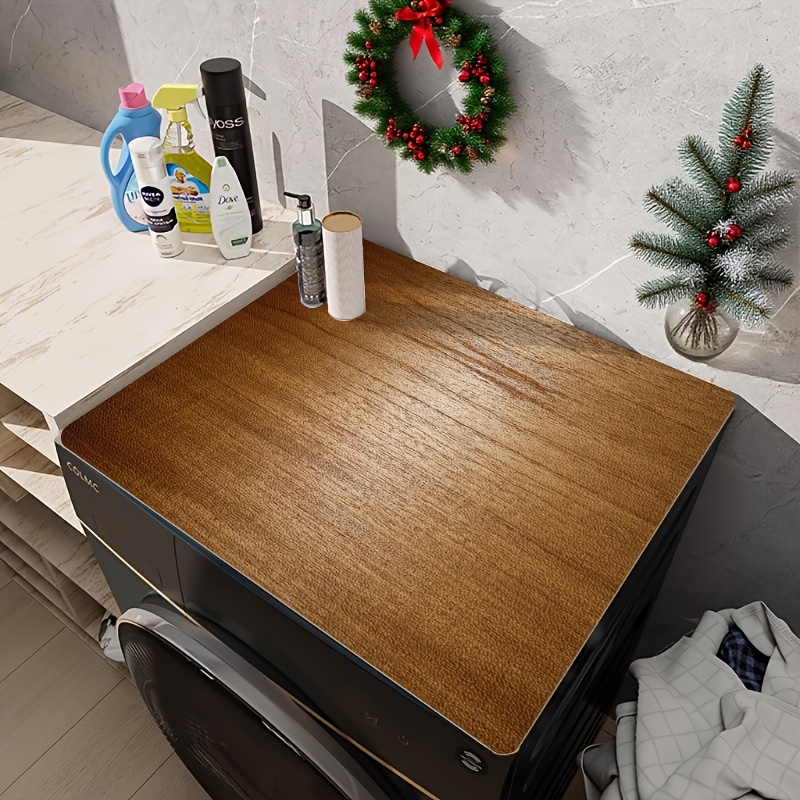 TEMU 1pc Brown Wood-grain Leather Washing Machine Mat, Non-slip, Suitable For The Top Of Washing Machines And Refrigerators. Adds Rustic Charm To