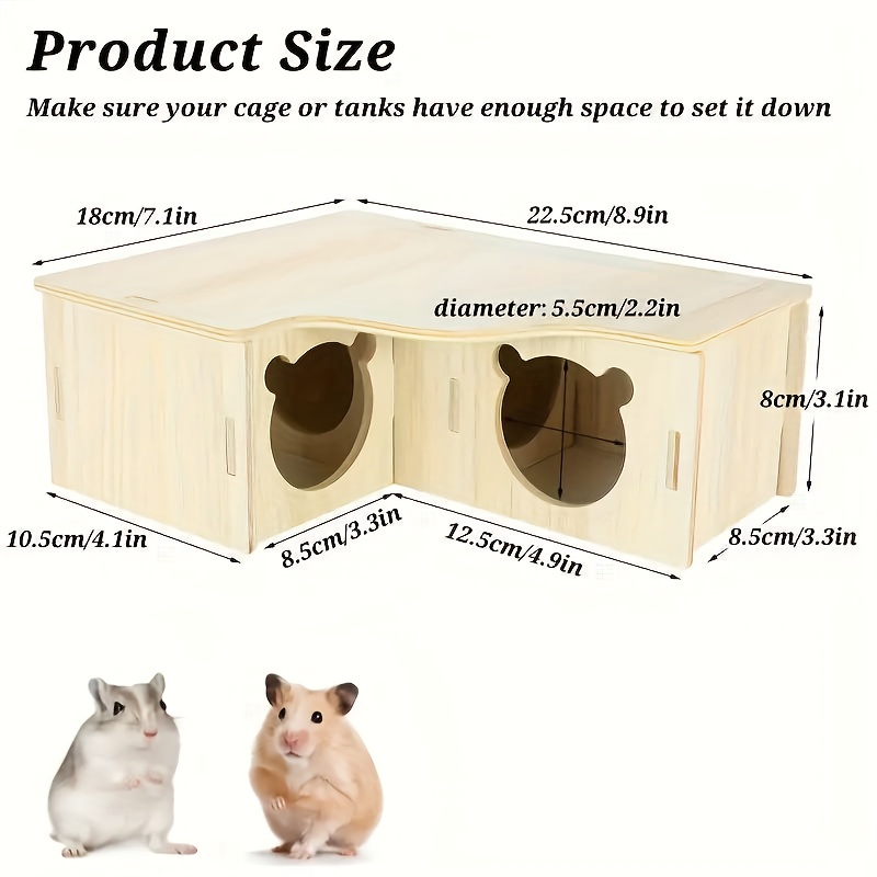 Wooden Hamster Maze And Tunnel Hideout - A Cozy Shelter Habitat For Hamsters, Golden Hamsters, Gerbils, And , Requires Assembly, Three-chamber Wooden Pet House