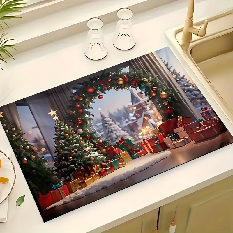 

1pc Holiday Cheer Kitchen Sink Mat - Christmas Print, Absorbent & Heat-resistant