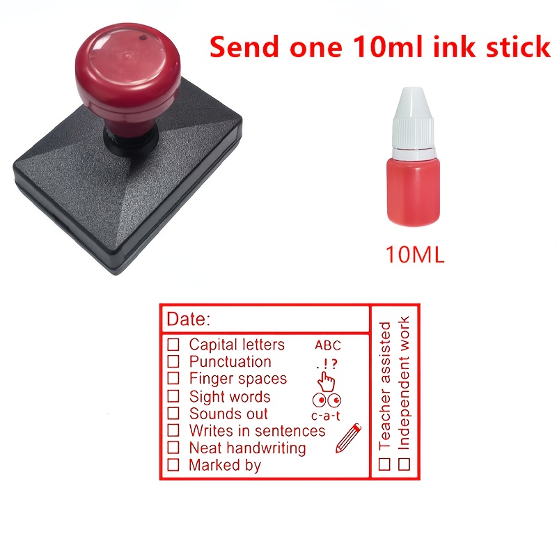 

: Classic Self-inking Office Stamp - Quick-dry, Grading With Design - Plastic, Square Base - Ideal For Use, Teacher Desk Accessories