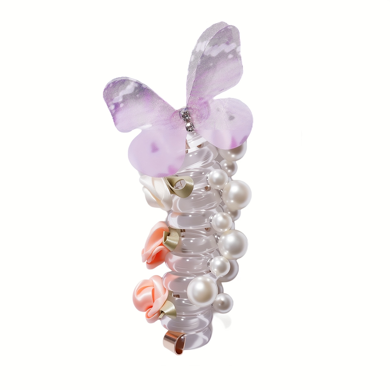 TEMU Vintage Telephone Cord Hair Ties For Women - High , Spiral Ponytail Holders With Flowers & Pearls, Perfect For Braids And Waves, Hair Tie