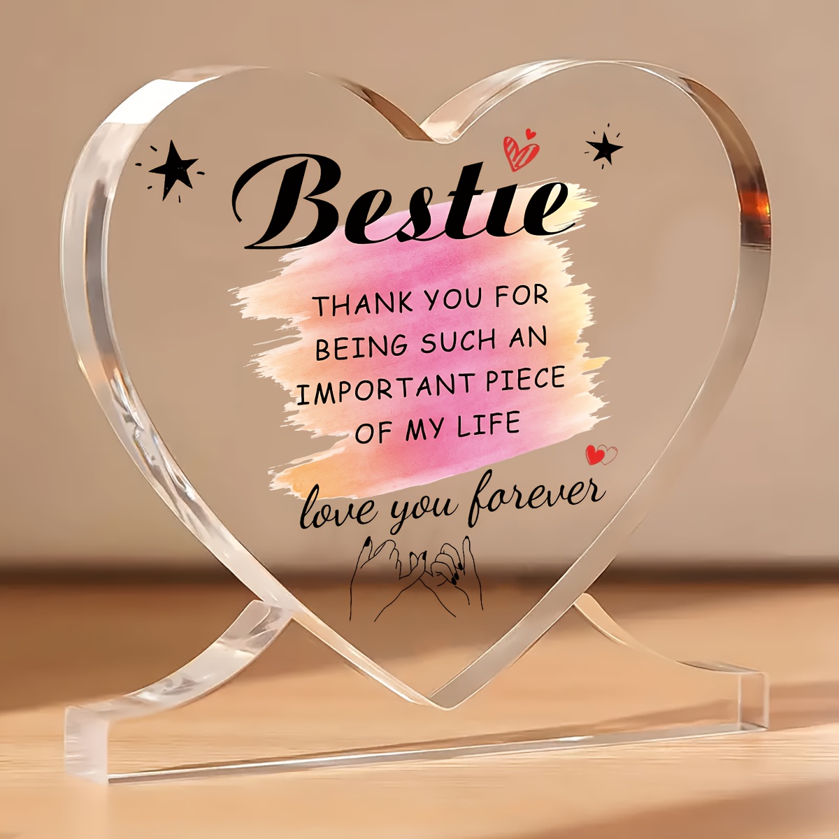 TEMU Plat 2D, 1 pièce Ornement en acrylique de cœur - Cadeau pour meilleure - Souvenir puzzle en acrylique avec message "" et motif de coups de