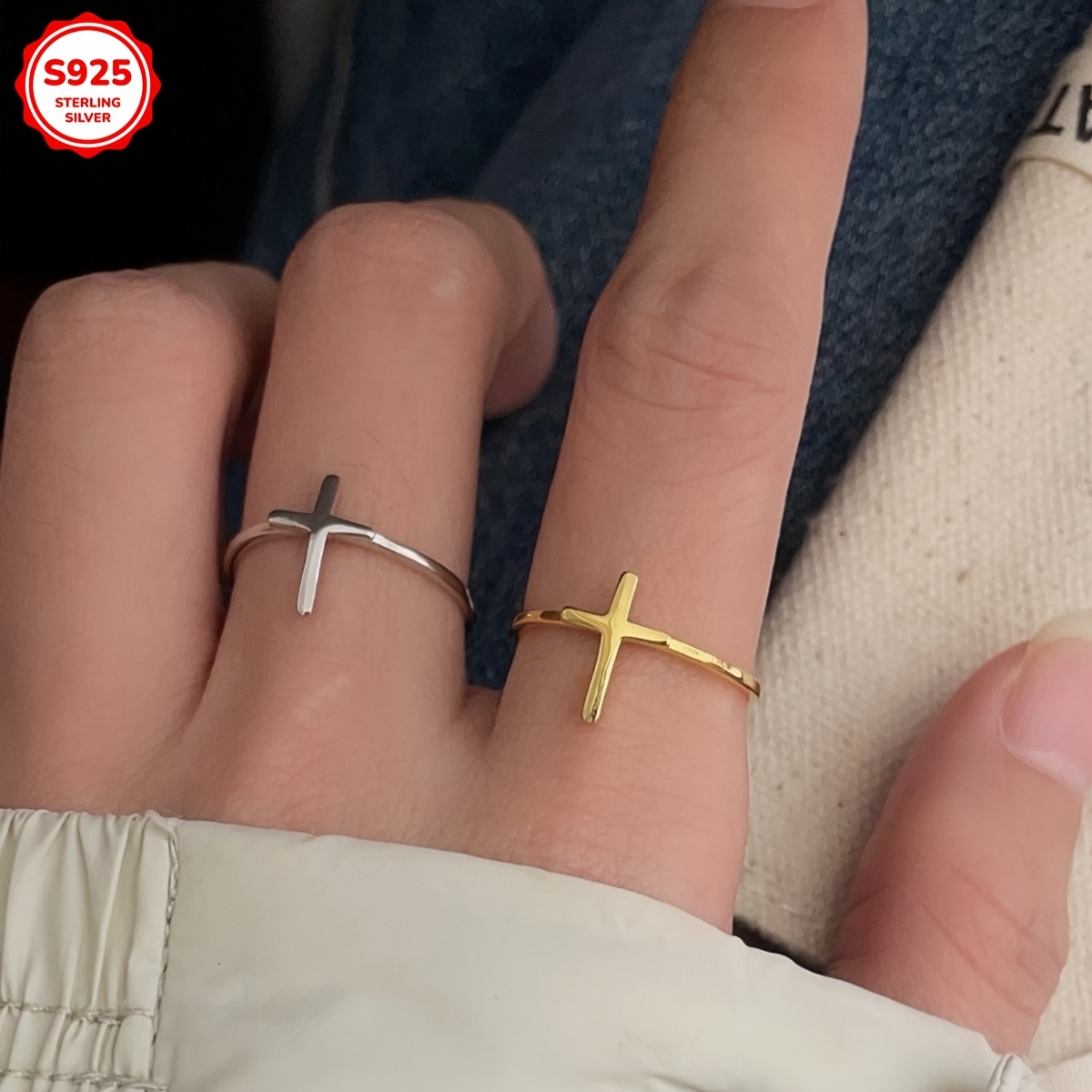 925 Silver Cross Shaped Open Ring, Versatile Gift for Girlfriend