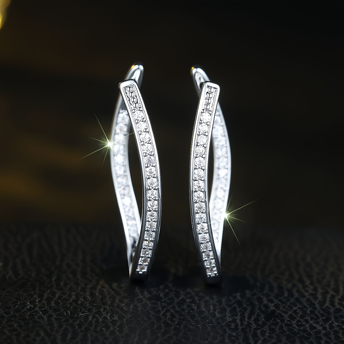 Image of 1 Pair Unique Silvery Synthetic Zirconia Women's Fashion Hoop Earrings Party Birthday Gift Engagement Wedding Earrings Anniversary Present