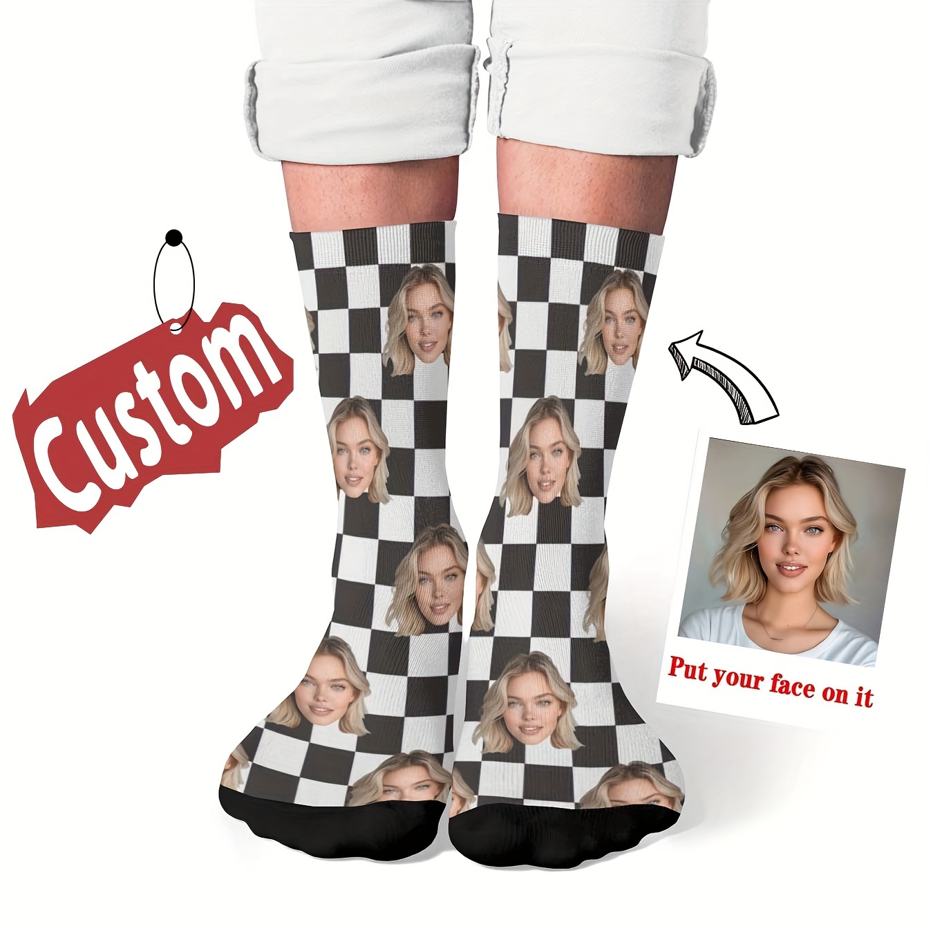 

Custom Face Socks, Personalized Funny Gift Socks With Photo Customized, Novelty Trendy Crew Party Present Socks For Men Women