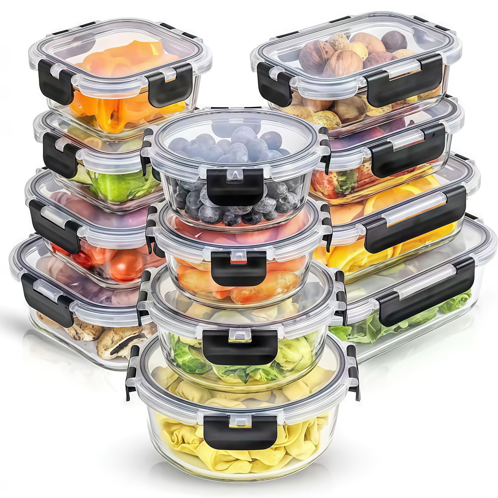12pcs Glass Food Storage Containers With Lids, Meal Prep, Pantry Kitchen Storage Containers For Lunch, Leak-proof, Airtight Glass Lunch Bento Boxes For Microwave, Oven, Freezer, And Dishwasher