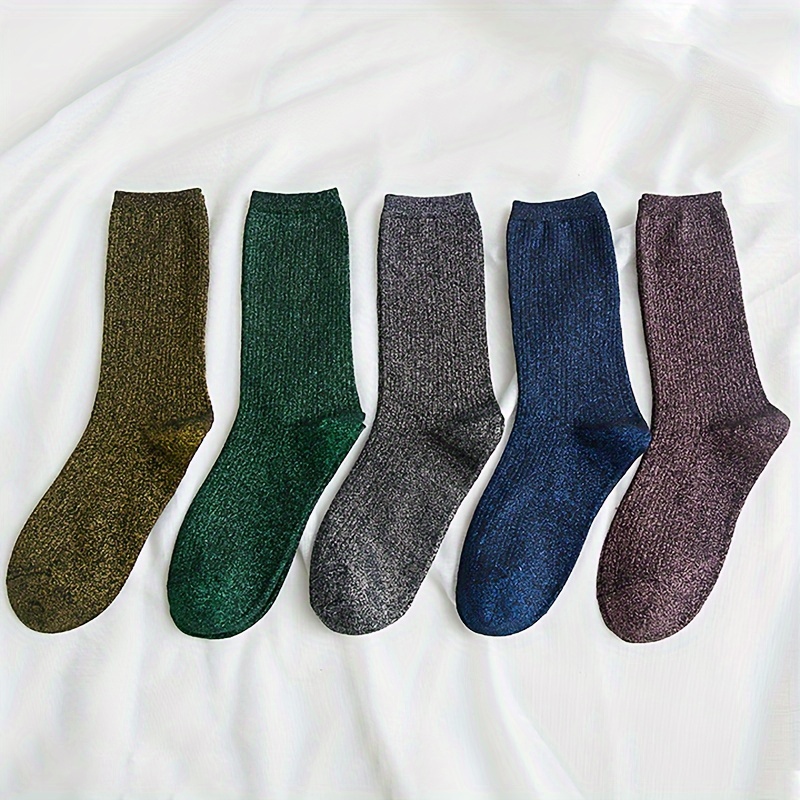 TEMU Pack Of 5 Pairs Men's Mid-calf Socks Golden And Silvery