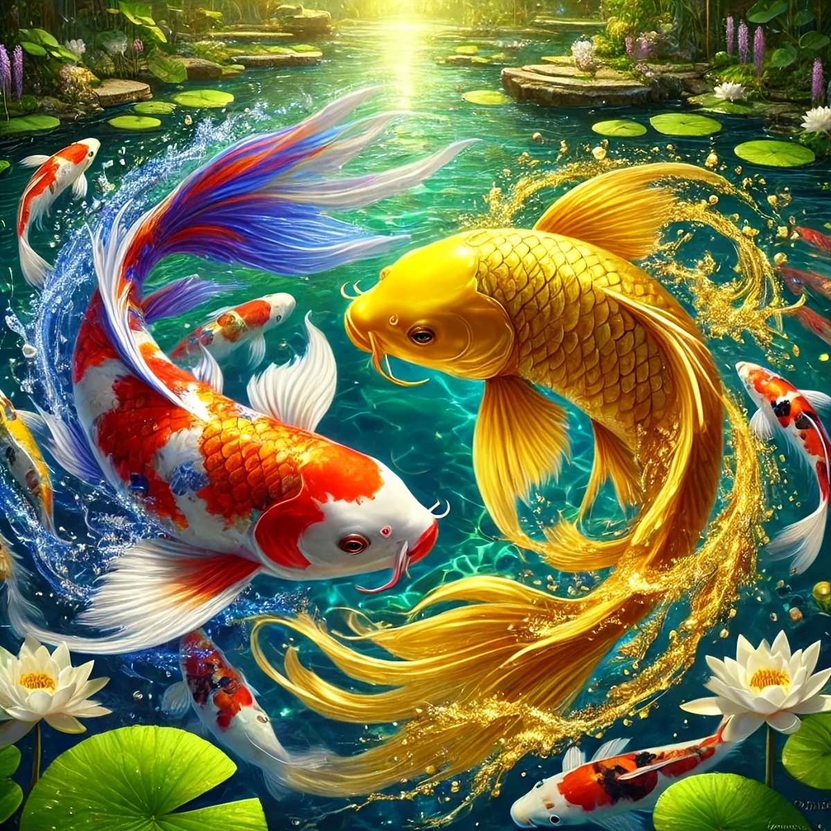   kit de pintura de diamante   sin     de 1 pieza 40x40 cm / 15.7x15.7 pulgadas, koi, kit completo de pintura de mosaico con diamantes cuadrados 5d para principiantes,   manual de   diy para decoración de pared   0