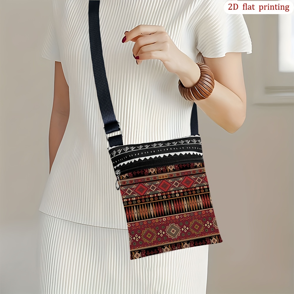 TEMU 1pc Print Crossbody Bag Compatible For Design - Lightweight Durable Handbag With Adjustable Strap & Zipper Closure, Multicolor Casual Bag