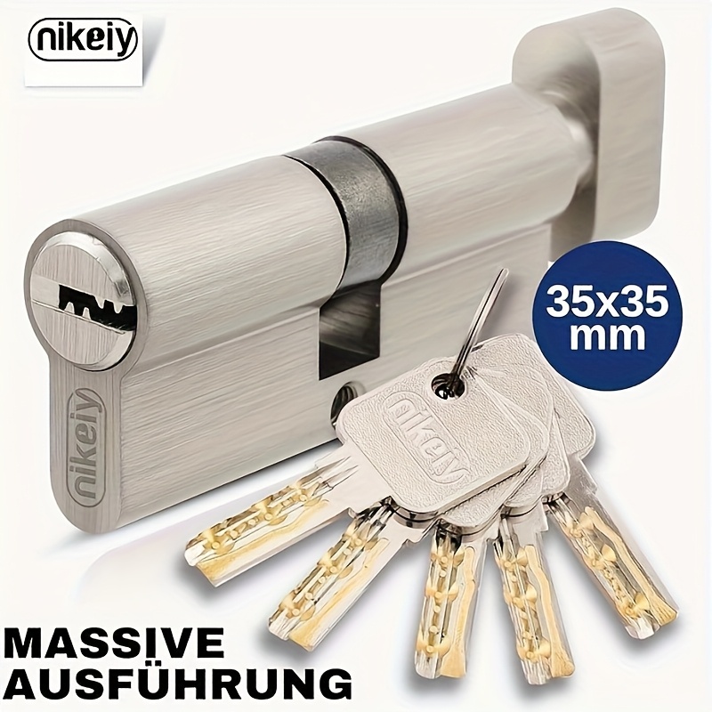 E-shop Set mit 1 Zylinderriegel 45/45, 35/35, 30/30, solider Doppelzylinder-Türriegel - Vernickeltes Messing - Inklusive 5 Schlüssel - Reversibler