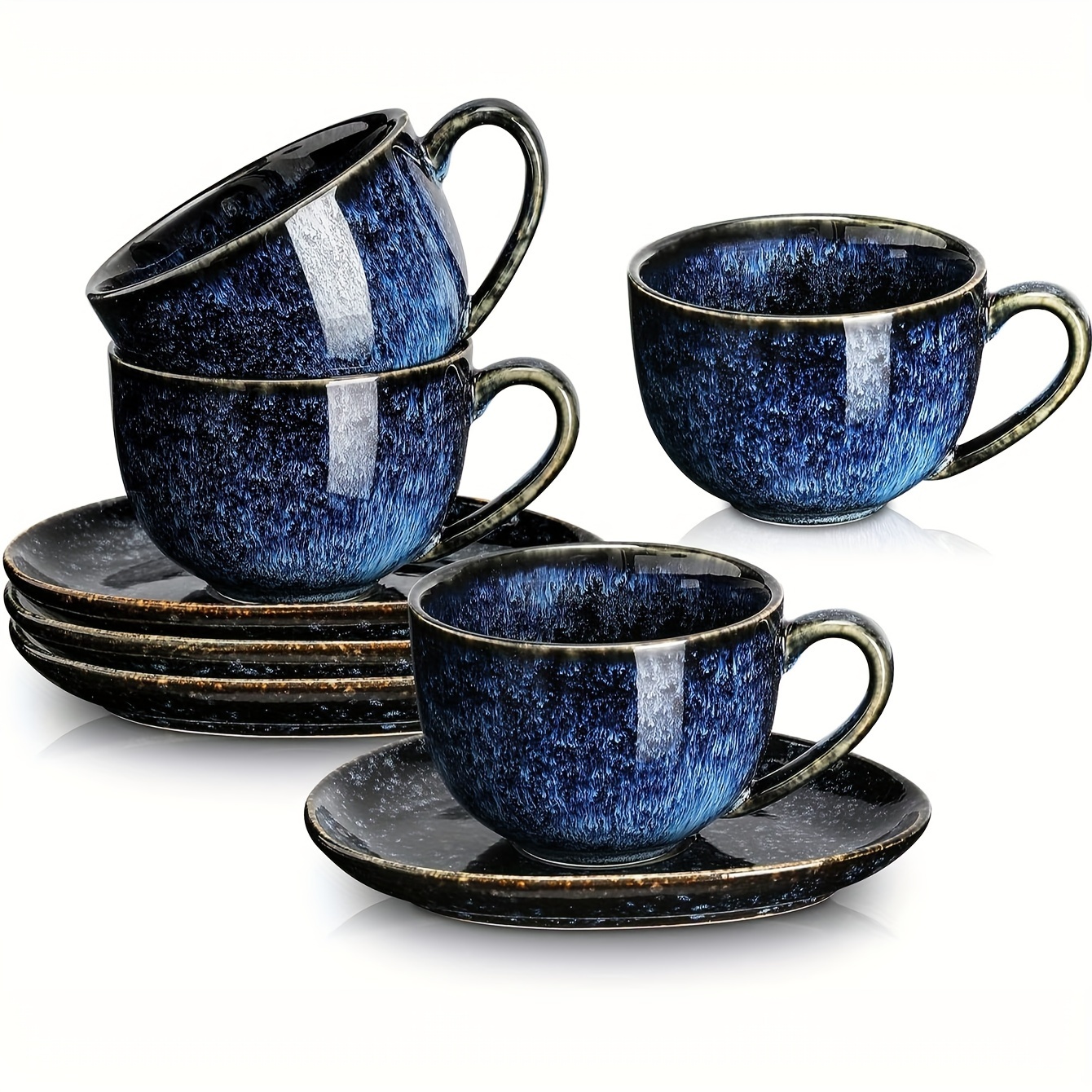 6 5 oz cappuccino cups saucers set 4 ceramic coffee - Temu