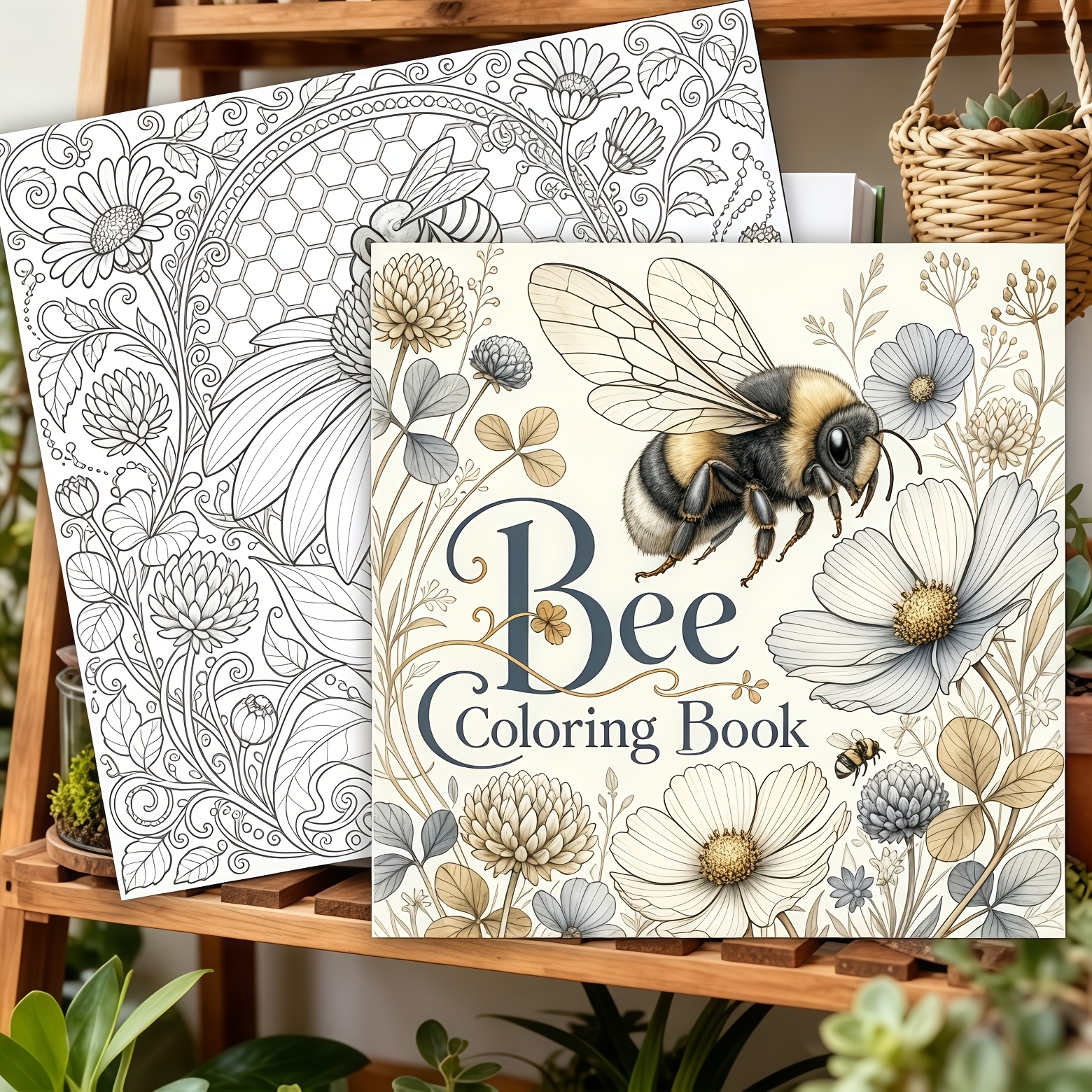 TEMU .87-inch X 7.87-inch Single-sided Printed Bee Coloring Book, A Stress- And Mood-soothing Coloring Book Featuring Flowers, Letters, Word Art, And