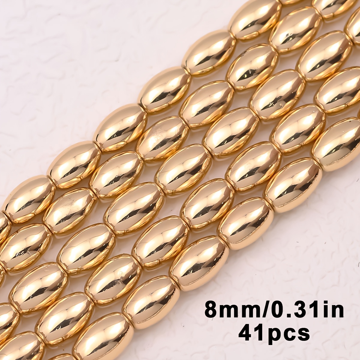TEMU Available: 8mm Natural Hematite Oval Beads With Holes, Electroplated Silvery Kc Golden Rose Golden, For Bracelet Necklace Making Accessories And