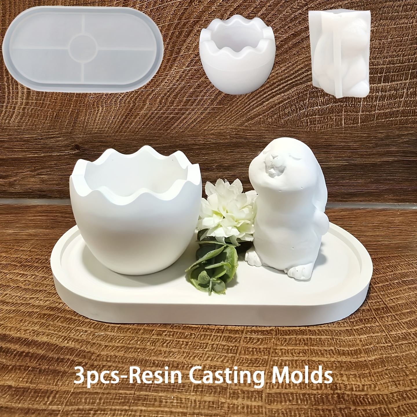 

3pcs Silicone Mould Set - Rabbit, , Oval Tray Shapes - For Handmade Jewelry, Resin, Plaster, Furniture Ornament Decoration - Irregular Item Casting Moulds For Diy Crafts And Cement Concrete Projects