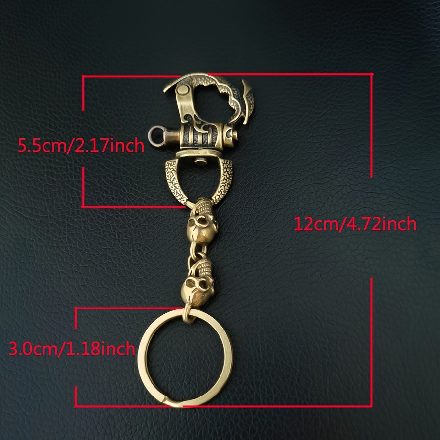 Handcrafted Vintage Brass Skull Keychain - Gothic Pirate Biker Accessory with Intricate Floral Design, Durable Metal Key Ring for Men, Goth Accessories, Edgy Accessory, Intricate Craftsmanship