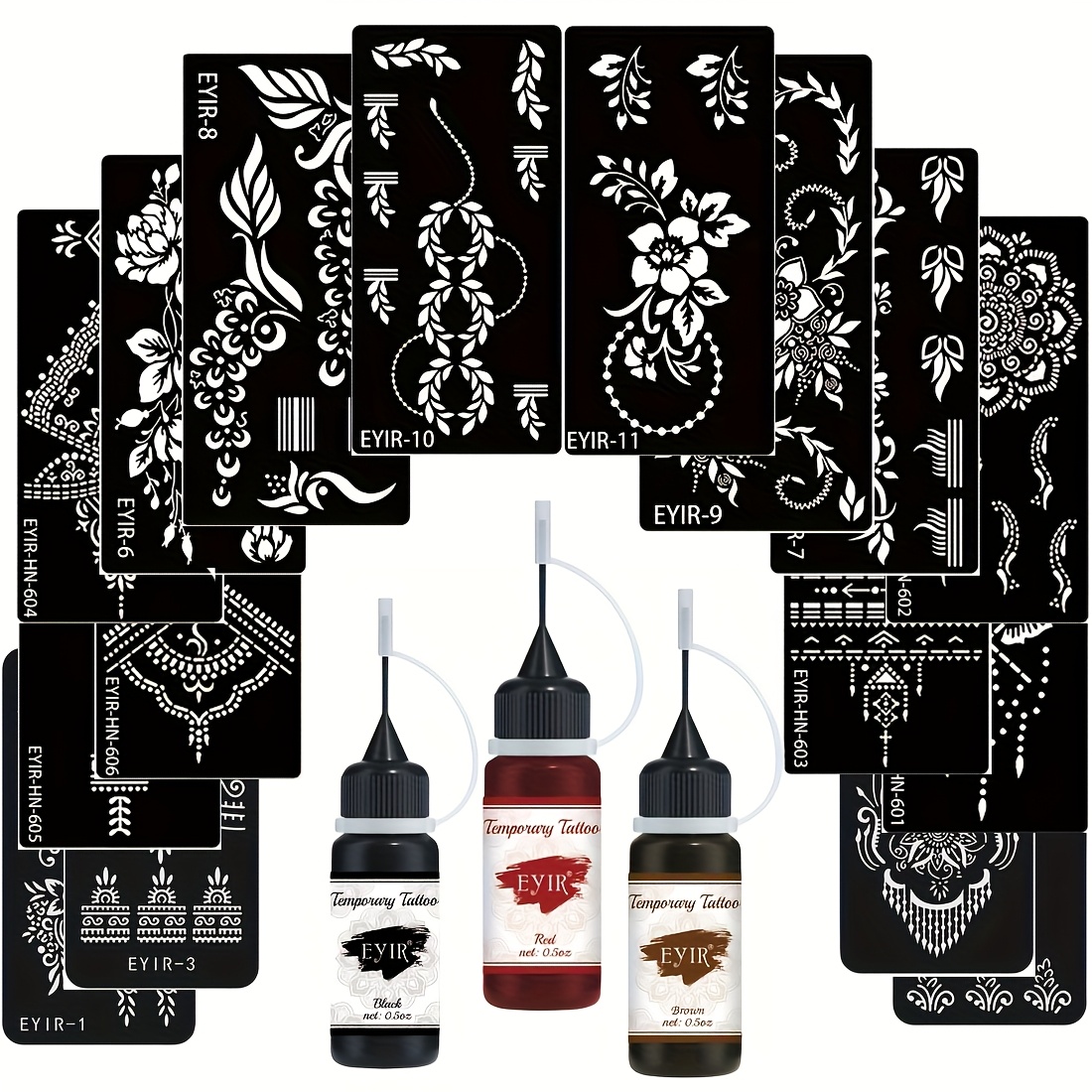 EYIR Temporary Tattoo Gel Markers - Black, Brown, Red for Body Painting DIY, Creative Body Art, Parties, Carnivals & Special Occasions, Festive Designs with Floral & Geometric Patterns, Party Tattoos, Carnival Tattoos, Vibrant Tattoos, Durable Tattoos