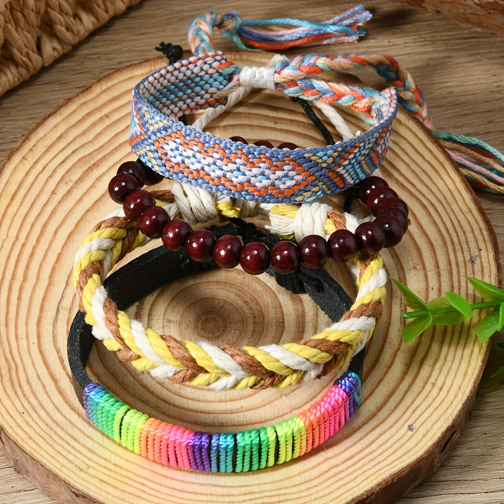 4pcs Handwoven Bohemian Style Bracelets Set