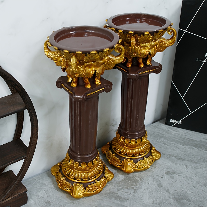 TEMU 2pcs 1 Set Elephant Statue Figurine, Stand Classic Design, Pillar Stand For Home Coffee Table Decor, 10.5 Inchapprox. )