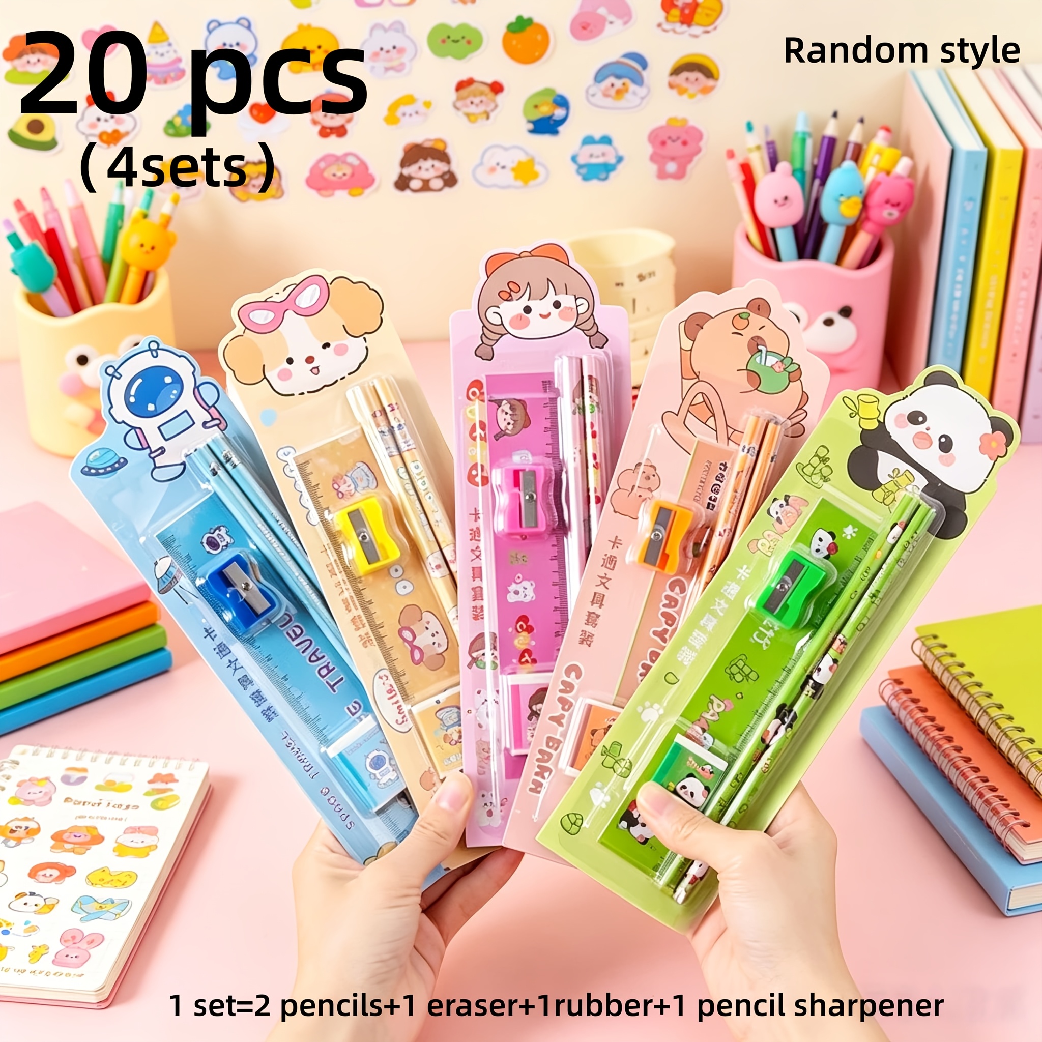 TEMU 20pcs (4 Sets) Ensemble de crayons | 5pcs par set. Idéal pour scolaires et . Style aléatoire expédié avec des crayons à tête gomme